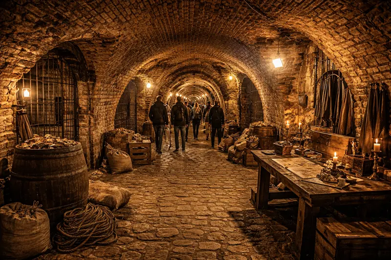 Цегляні підземелля Сандомира: аркові коридори та освітлений туристичний маршрут під старим містом